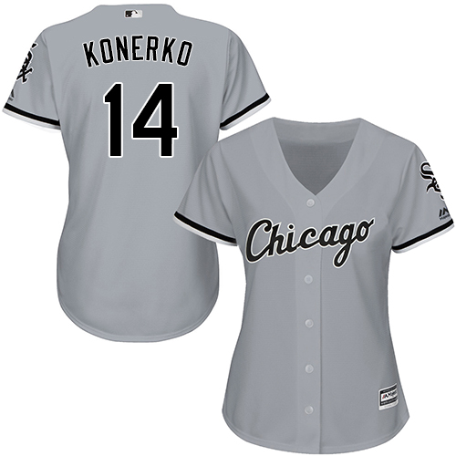 White Sox #14 Paul Konerko Grey Road Women's Stitched MLB Jersey - Click Image to Close